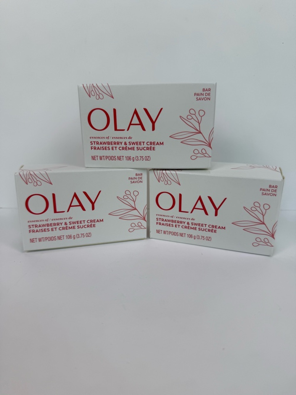 Olay Strawberry Sweet Cream Bar Soap 3 Pack New Sealed 3.75 oz Moisturizing
